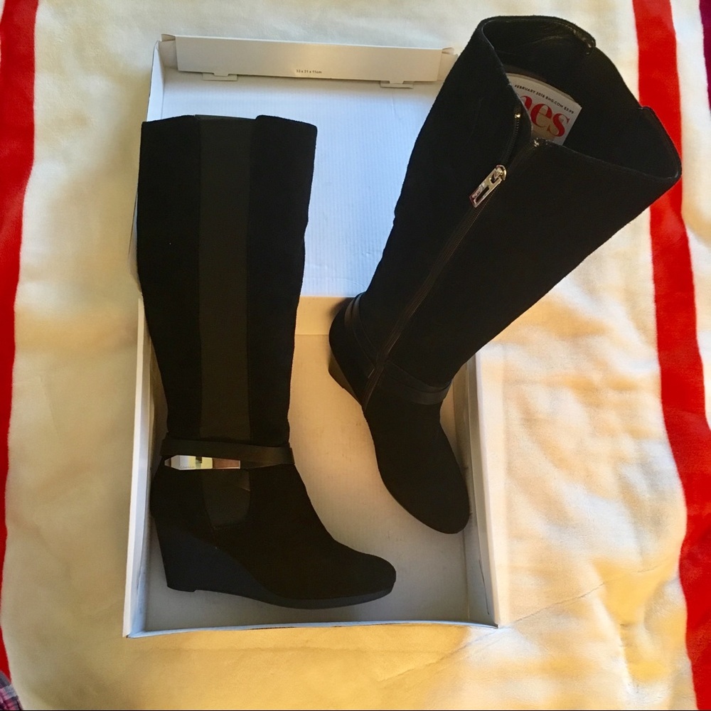 black knee high calvin klein boots